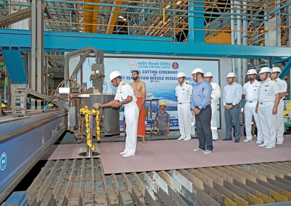 STEEL CUTTING CEREMONY OF NEXT GENERATION MISSILE VESSEL (NGMV) FOR INDIAN NAVY